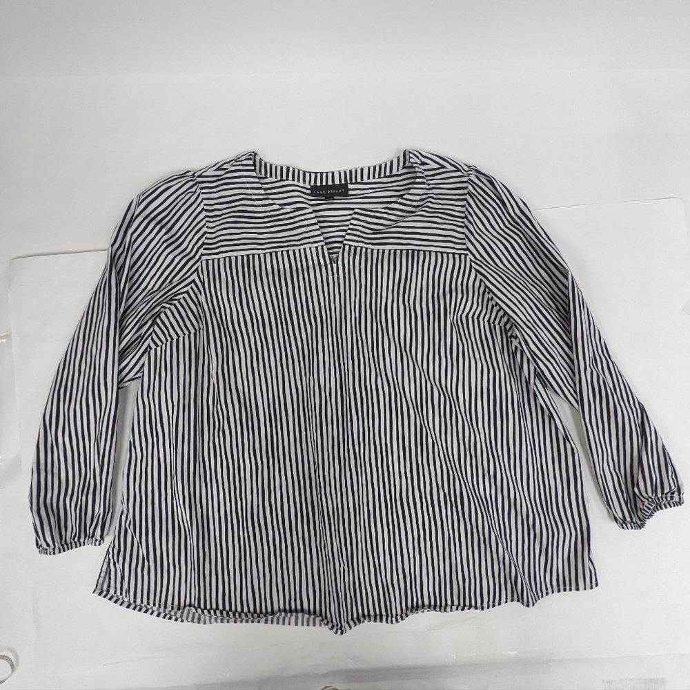 Lane Bryant Navy and white striped long sleeve Cotton peasant top 22/24 3XL[136]